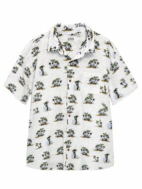 North Hudson Hawaiian Camp Shirt Tropical Island Palm Tree Print 100% Cotton Men